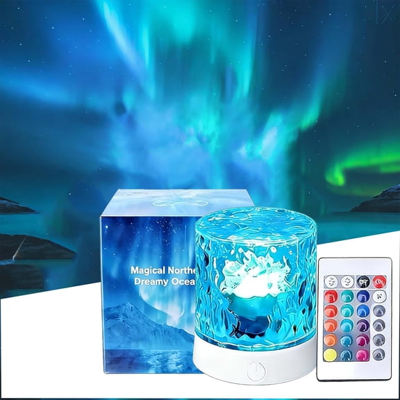Cordless 2 in 1 Northern Light Projector, 16 Color Dimmable Ocean Wave Night Light with Remote, Aurora Ripple Lamp for Bedroom Sleep Meditation Home Theater