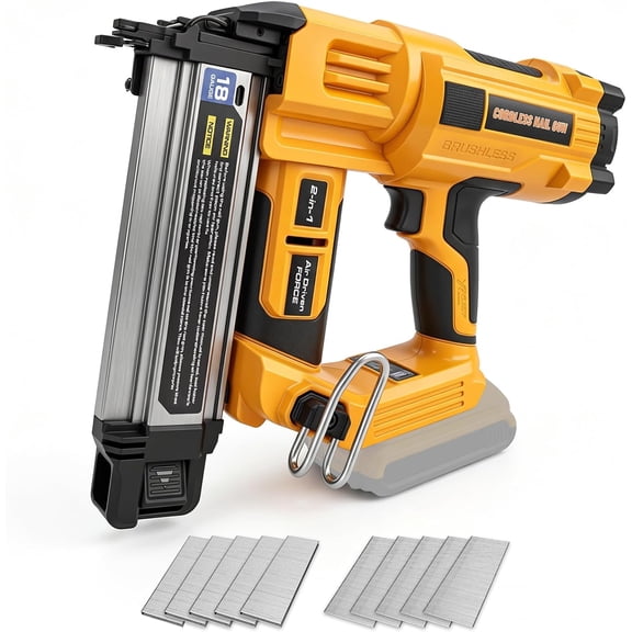 Cordless 2" Brad Nailer Compatible with DeWalt 20V Battery (No Battery), Heavy-Duty 2 IN 1 Electric Nail Gun/Staple Gun 18GA, Battery Powered Brad Nailer for Woodworking & Home Improvement, 6.68 LBS