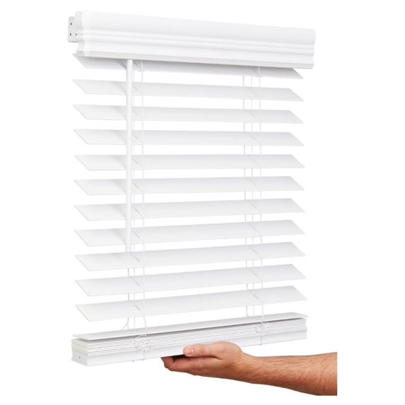 Cordless, 2 Inch Faux Wood Blind, 18" Wide x 60" Long, Window Blinds, Blinds & Shades, Blinds for Indoor Windows, Smooth, Bright White - 18" x 60",Bright White