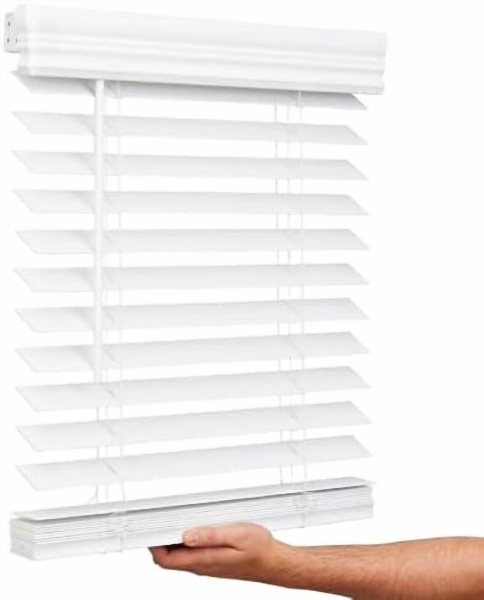 Cordless, 2 Inch Faux Wood Blind, 72" Wide x 60" Long, Window Blinds, Blinds & Shades, Blinds for Indoor Windows, Embossed, Bright White