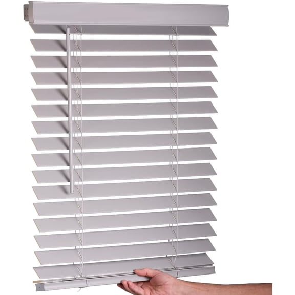Cordless 2 Inch Faux Wood Blind, Smooth Light Gray, 13" x 72"