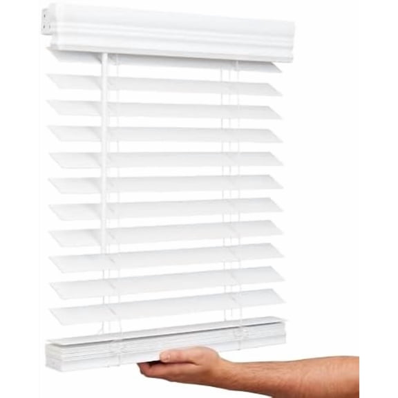 Cordless, 2 Inch Faux Wood Blind, Window Blinds, Blinds & Shades, Blinds for Indoor Windows, Embossed, 30" x 54", Bright White