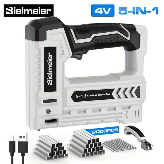 Cordless 2-in-1 Nail Gun, No Compressor, Lightweight , for Carpentry And Upholstery, with LED Light, Safety Striker Guard, Adjustable Depth Design, with Battery&Charger, 1600/2000 Nails And Staples