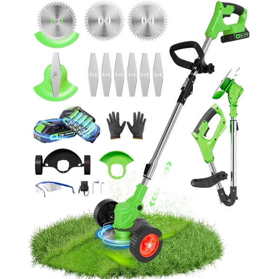 Cordless 2-in-1 Stringless Weed Wacker and Edger with 2.0Ah Battery, Foldable Lawn Trimmer