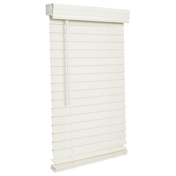 Cordless 2-inchFaux Wood Blind 23" Wide x 96" Long,(Soft White-Antique White),Smooth, Room Darkening, Horizontal Blinds for Living Room, Bedroom, Interior Door Windows