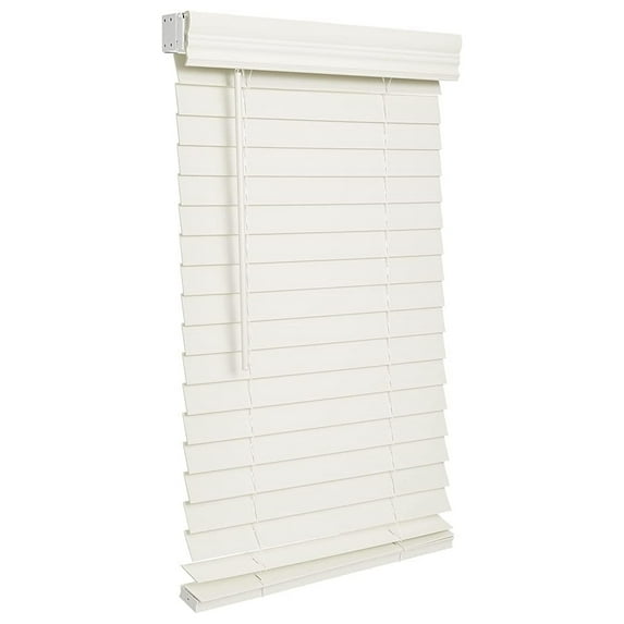 Cordless 2-inchFaux Wood Blind 28" Wide x 84" Long,(Soft White-Antique White),Smooth, Room Darkening, Horizontal Blinds for Living Room, Bedroom, Interior Door Windows