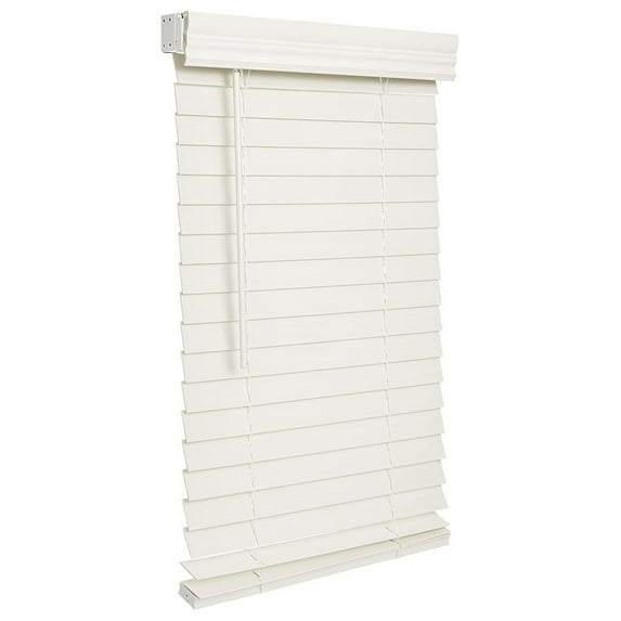 Cordless 2-inchFaux Wood Blind 34.5" Wide x 68" Lon(Soft White-Antique White),Smooth, Room Darkening, Horizontal Blinds for Living Room, Bedroom, Interior Door Windows