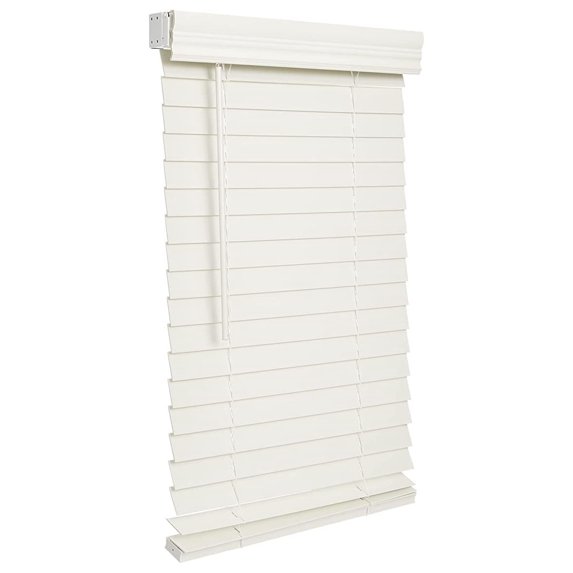 Cordless 2-inchFaux Wood Blind 35" Wide x 24" Long,(Soft White-Antique White),Smooth, Room Darkening, Horizontal Blinds for Living Room, Bedroom, Interior Door Windows