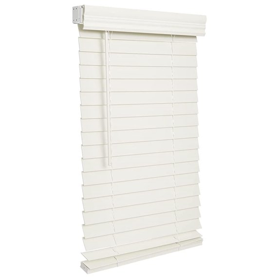 Cordless 2-inchFaux Wood Blind 35" Wide x 36" Long,(Soft White-Antique White),Smooth, Room Darkening, Horizontal Blinds for Living Room, Bedroom, Interior Door Windows