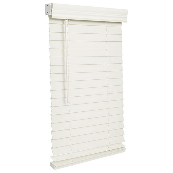Cordless 2-inchFaux Wood Blind 44" Wide x " Long,(Soft White-Antique White),Smooth, Room Darkening, Horizontal Blinds for Living Room, Bedroom, Interior Door Windows