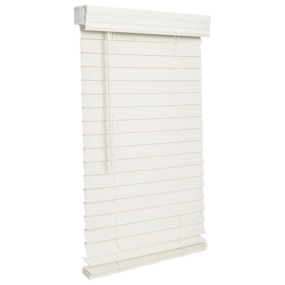 Cordless 2-inchFaux Wood Blind 45" Wide x 60" Long,(Soft White-Antique White),Smooth, Room Darkening, Horizontal Blinds for Living Room, Bedroom, Interior Door Windows