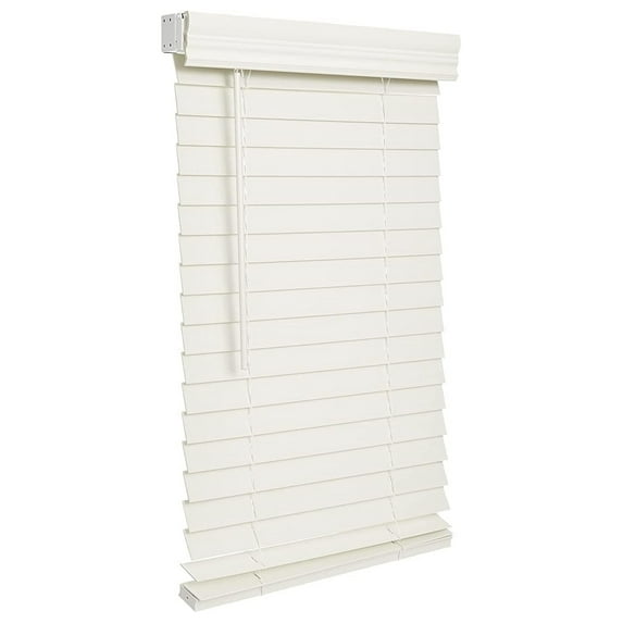 Cordless 2-inchFaux Wood Blind 46" Wide x 60" Long,(Soft White-Antique White),Smooth, Room Darkening, Horizontal Blinds for Living Room, Bedroom, Interior Door Windows