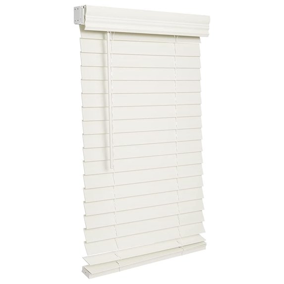 Cordless 2-inchFaux Wood Blind 60" Wide x " Long,(Soft White-Antique White),Smooth, Room Darkening, Horizontal Blinds for Living Room, Bedroom, Interior Door Windows