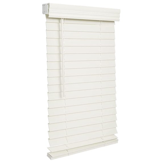 Cordless 2-inchFaux Wood Blind 66" Wide x 84" Long,(Soft White-Antique White),Smooth, Room Darkening, Horizontal Blinds for Living Room, Bedroom, Interior Door Windows