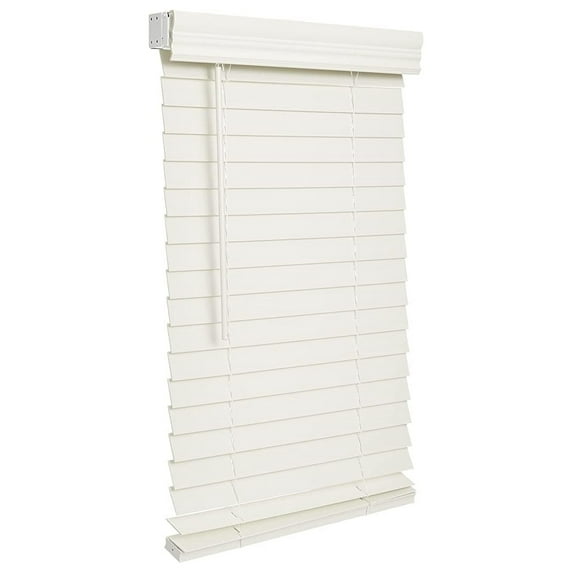 Cordless 2-inchFaux Wood Blind 69.5" Wide x 60" Lon(Soft White-Antique White),Smooth, Room Darkening, Horizontal Blinds for Living Room, Bedroom, Interior Door Windows