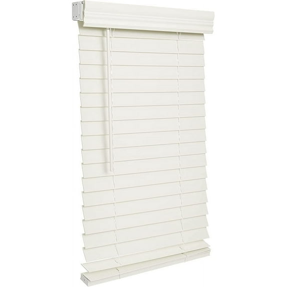 Cordless 2-inchFaux Wood Blind 70.5" Wide x 42" Lon(Soft White-Antique White),Smooth, Room Darkening, Horizontal Blinds for Living Room, Bedroom, Interior Door Windows