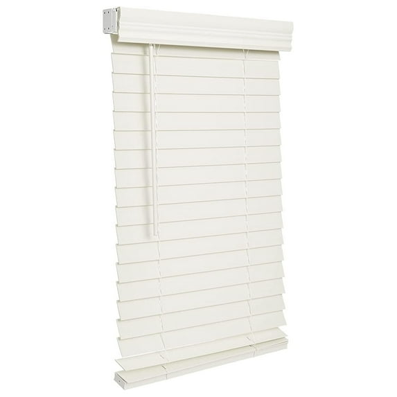 Cordless 2-inchFaux Wood Blind " Wide x " Long,(Soft White-Antique White),Smooth, Room Darkening, Horizontal Blinds for Living Room, Bedroom, Interior Door Windows