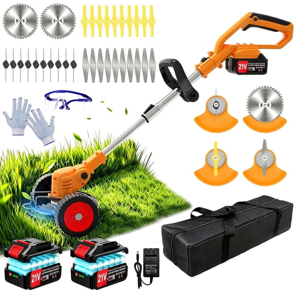 Cordless 3-in-1 Electric Weed Wacker Stringless Grass Trimmer Brush Cutter Edger with Wheels Yellow