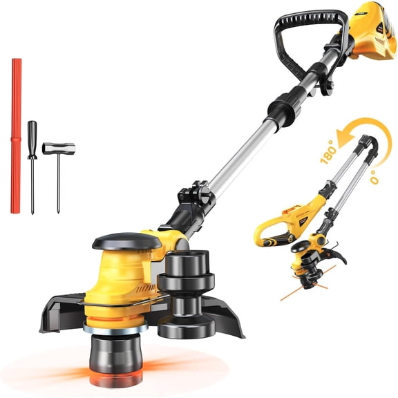 Cordless 3-in-1 String Trimmer Brushless Motor with Battery Level Display Electric Weed Wacker Edger Yellow