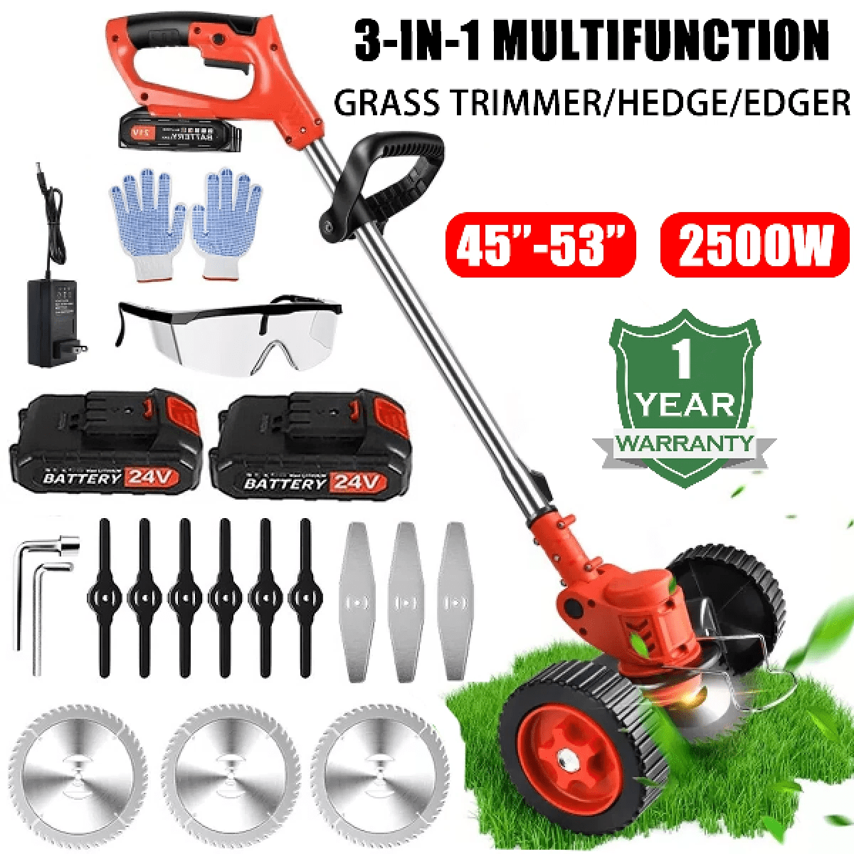 Cordless 3 in 1 Wheeled Weed Eater , with 2 24v 7500mah Battery ...
