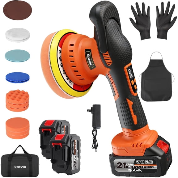 Cordless 6 Inch Orbital Car Buffer Polisher Kit 21V Dual 4000mAh Batteries 8 Variable Speed LED Display 18PCS Accessories Buffing Machine for Car Detailing Waxing Scratch Removal