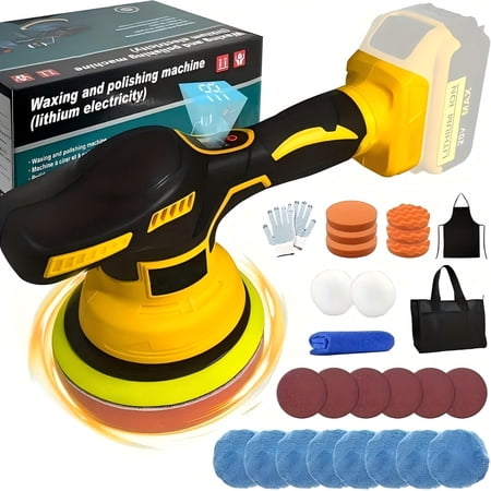 ELECMAPS Cordless Car Buffer Polisher - 6-Speed, Up to 6800 RPM, Dual Action, Orbital Polisher with Buffing Pads, Compatible with DEWALT 20V MAX