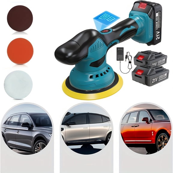 Cordless 6-Speed Orbital Car Buffer Polisher - 2x21V 1.5Ah Batteries, 5500RPM Multi-Surface Polisher with Foam Pad & Accessories for Cars/Boats/Floors/Bathtubs