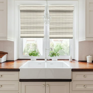 Cordless 64-in Long Distressed White Brooklyn Flatstick Bamboo Roman Shade 16 - 29 Inches 23 in. W x 64 in. L