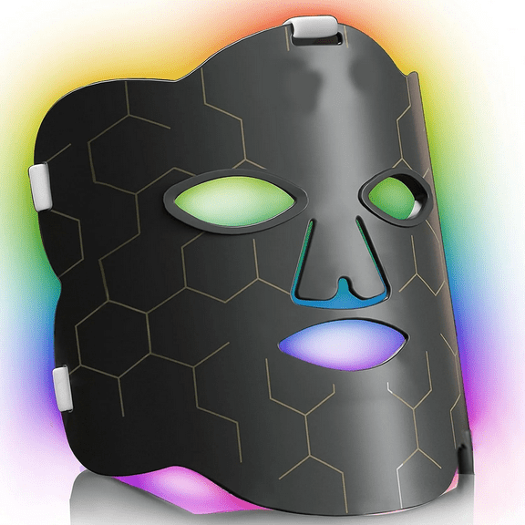 Cordless 7-Color LED Face Mask, Rechargeable & Wearable Light Device for At-Home Spa and Facial Wellness Routines, Full Face Coverage, Black