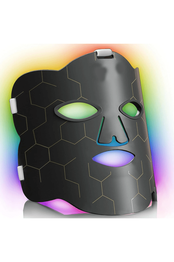 Cordless 7-Color LED Face Mask, Rechargeable & Wearable Light Device for At-Home Spa and Facial Wellness Routines, Full Face Coverage, Black