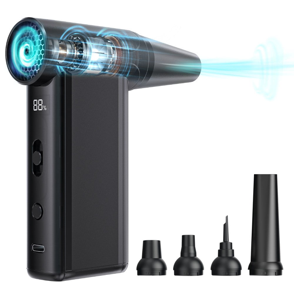 Cordless 8-Gear Electric Air Duster with HD Display, Multi-Nozzles for PC, Car, Home & Outdoor Cleaning (Black)