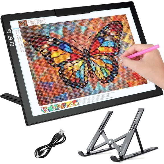 Cordless A4 Light Pad, Diamond Art Light Board with Stand, Tracing Box with 6 Brightness, Artist Tracing Table for Drawing, Weeding Vinyl, Sketching, Animation, Diamond Painting Accessories