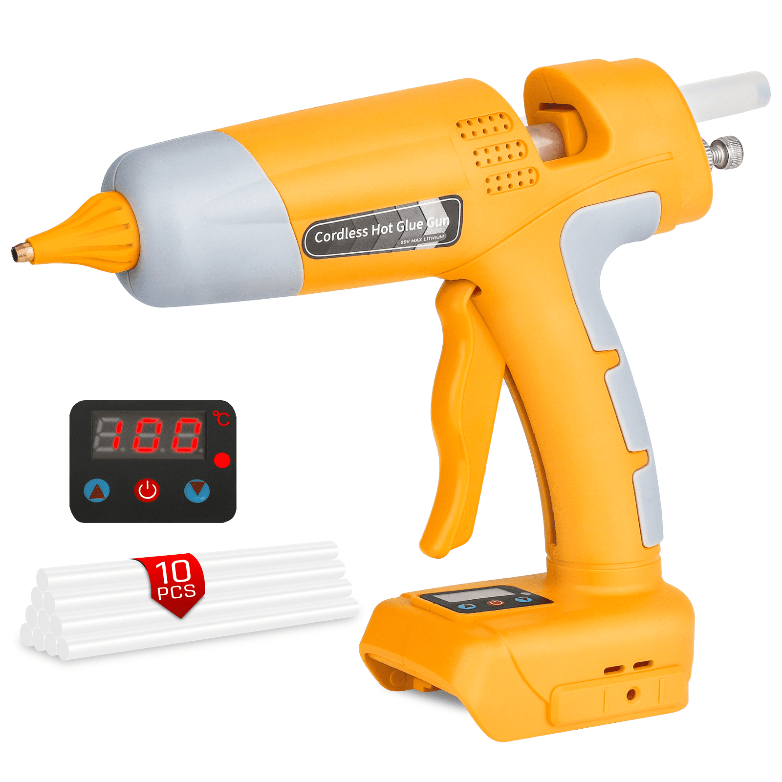 Cordless Adhesive Spray Gun 100W LED Digital Hot Melt Glue Tool with 10 Hot Glue Sticks for Home