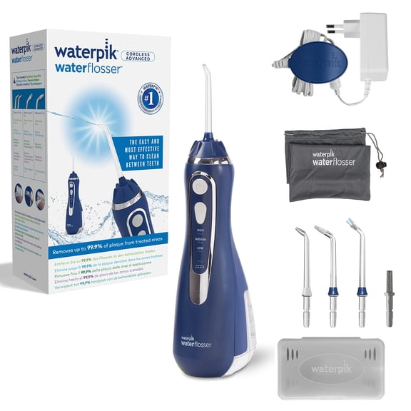 Cordless Advanced Waterflosser wireless oral shower with 4 attachments pressure range from 3.1 to 5.2 can be regulated by 3 pressure settings with induction charging system blue (WP-563EU)