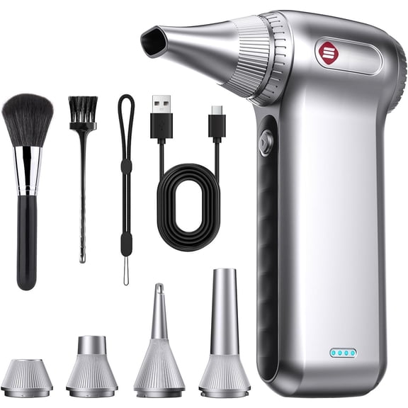 Cordless Air Duster 125,000 RPM - Blower for PC, Keyboard, Electronics, & Cleaning - Includes 5 Nozzle