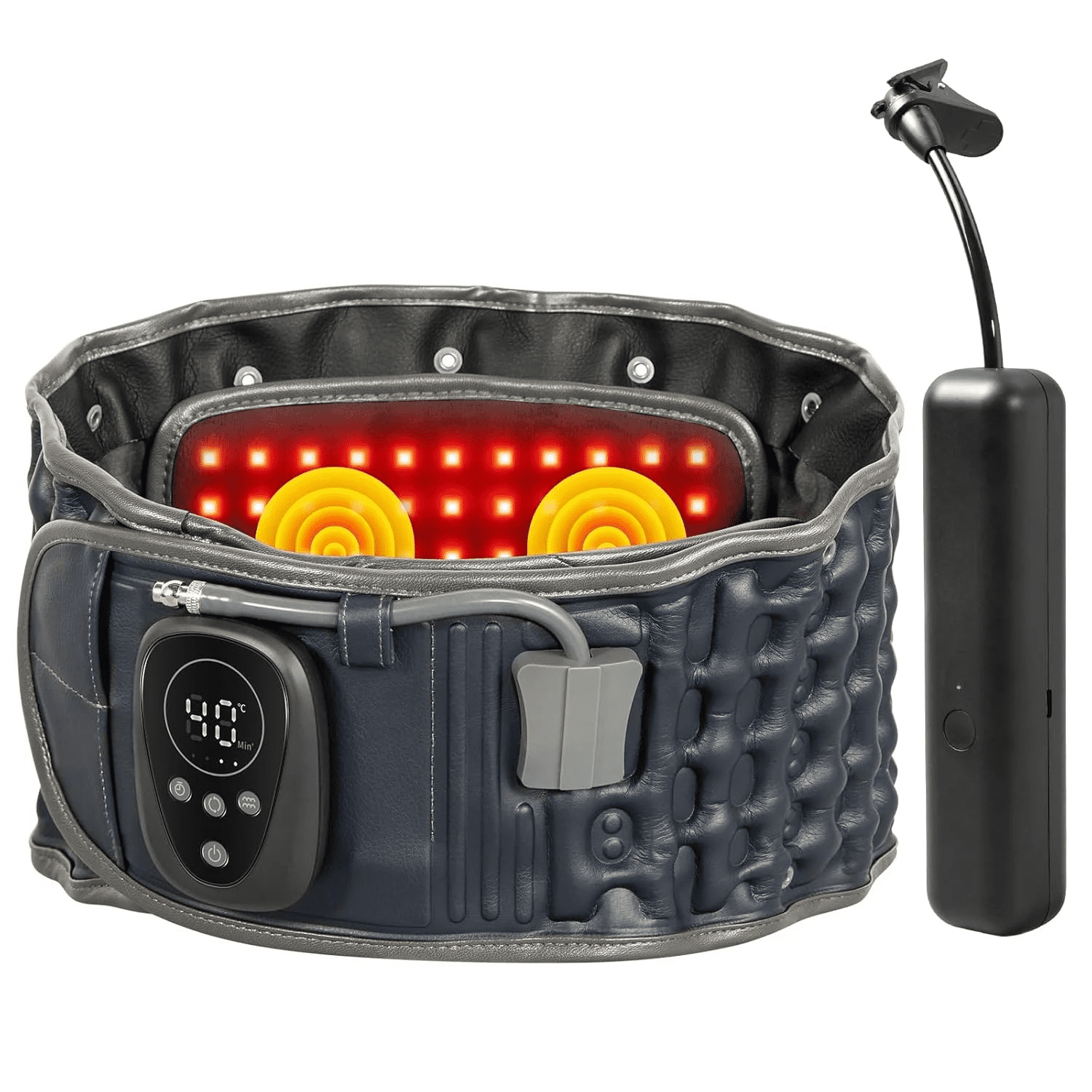 Cordless Air Inflation Back Belt with Heat and Massage, and Red Light | Rechargeable Lumbar Support for Lower Back Comfort