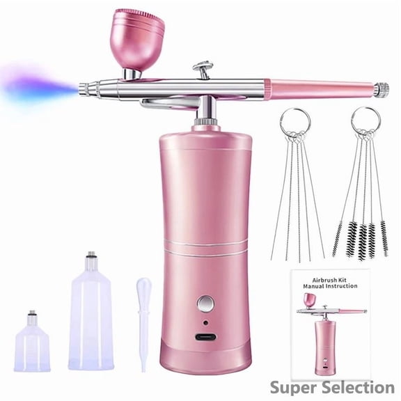 Cordless Airbrush Kit With Compressor, Rechargeable USB Airbrush Gun With 3 Adjustable Pressure Settings For Model Painting, Nail Art, Cake Decorating, Makeup,Side Feed
