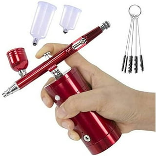Pinkiou Airbrush Makeup Set Air Brush Kit for Face Paint with Mini Compressor 0.4mm Needle and Nozzle Nail Body Paint SP16 (Red)