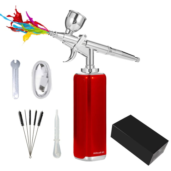 Cordless Airbrush kit with Compressor, Airbrush Cake Decoration High Airflow Miniature Painting Tool, Temporary Tattoo, Spray Gun for Model Hair Barber Enhancement, Nail Art(red)