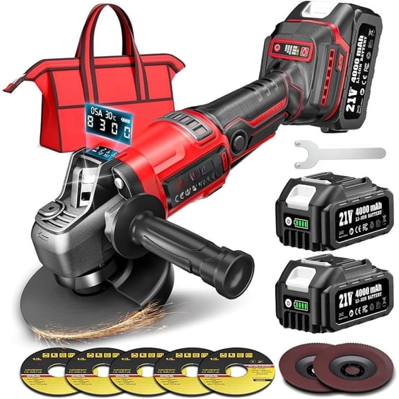 Cordless Angle  4-1/2 Inch, 21V Brushless   Tool with 2x4.0Ah , Adjustable 3-speed with  for  , , Rust Removal