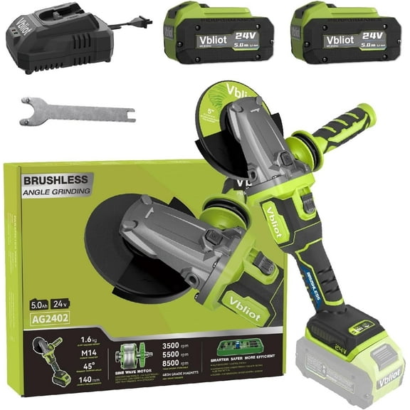 Cordless Angle Grinder 20V-24V, Brushless Power Grinder Tool with 5Ah Battery & 3A Fast Charger, Power Electric Grinders for Cutting Grinding Polishing