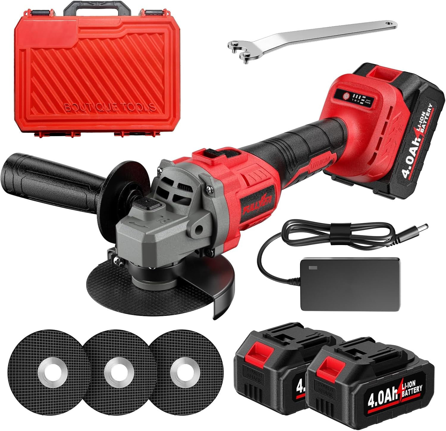Brushless Angle Grinder Kit – 20000 RPM, 2x 4.0Ah Batteries & Fast Charger – 3-Inch Cutting/Grinding Tool For Wood, Metal, Plastic – Variable Speed