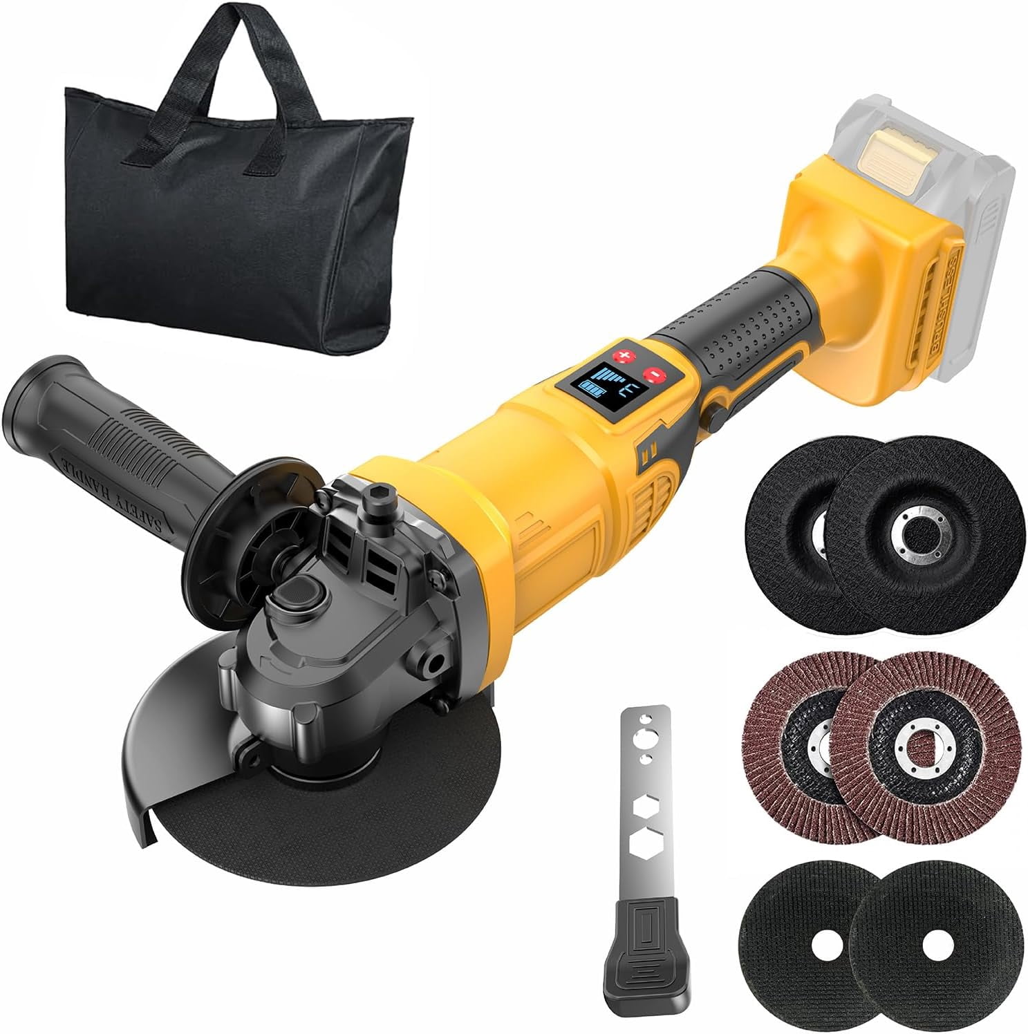 Cordless Angle Grinder Fit for Dewalt 20V Max Battery(No Battery) | 4-1/2" Brushless Angle Grinder with 3 Speeds, 9300RPM, Tool Bag, 6 Wheels for Metal Cutting, Griding,and Polishing