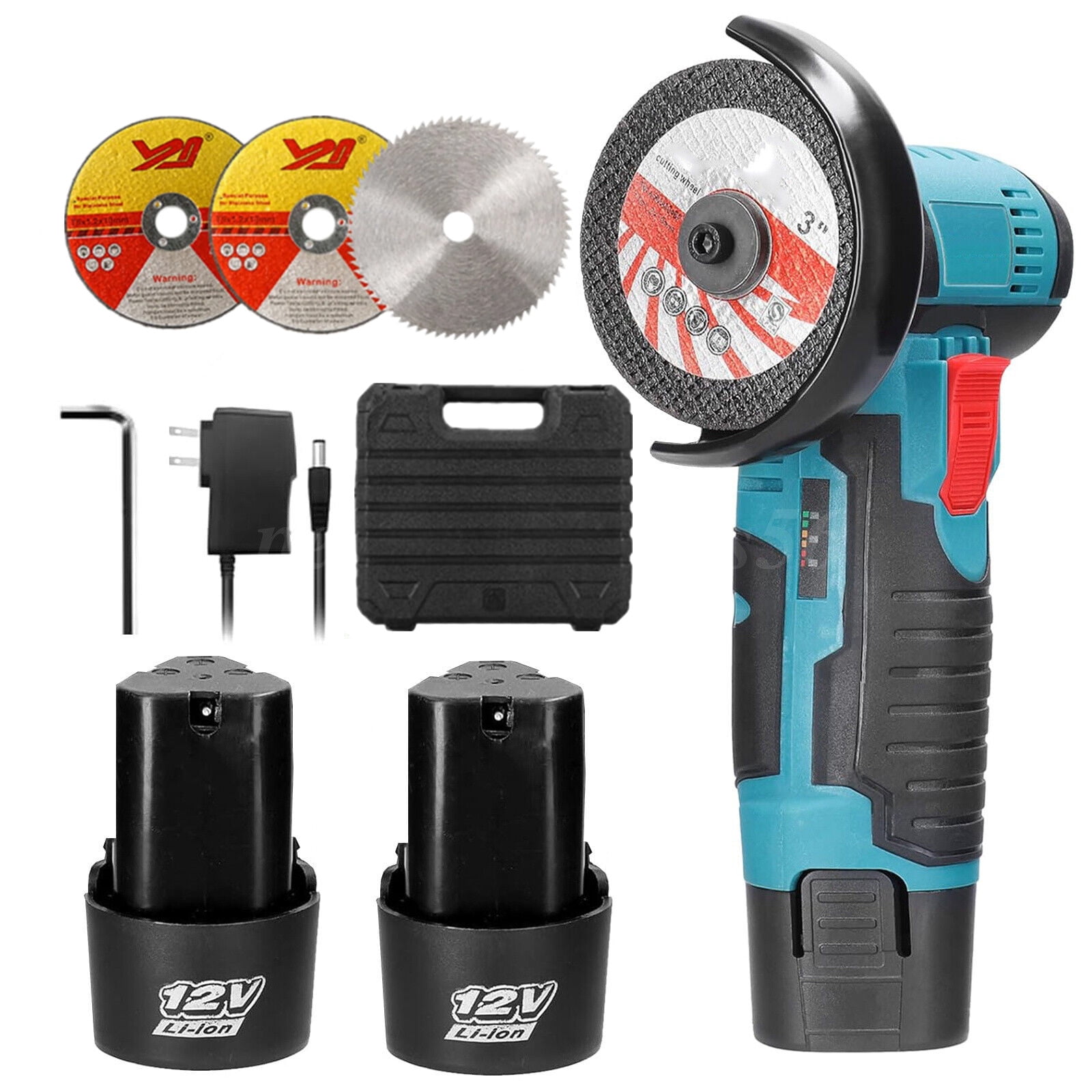 Cordless Angle Grinder Kit, 19500rpm Mini Electric Cut Off Polishing Brushless Cutter with 3 Cutting Disc, 2PCS 2500mAh Battery