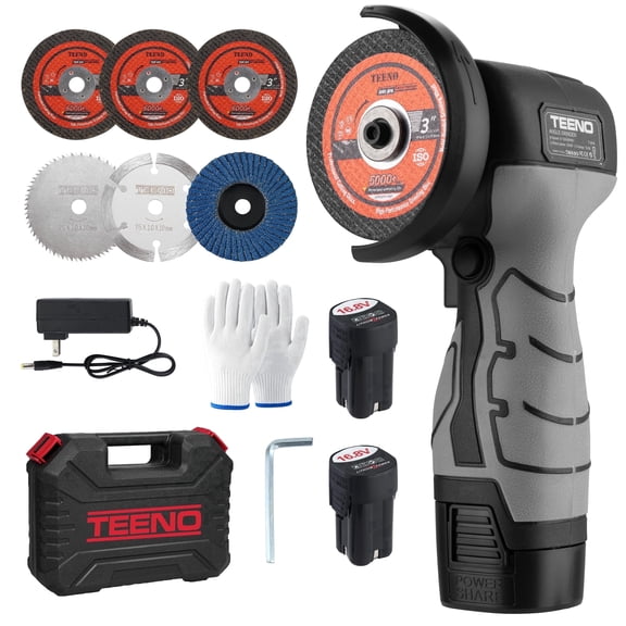 Cordless Angle Grinder Kit, 19,500 RPM Mini Electric Angle Grinding Tool with 2 pcs 16.8V 2000mAh Batteries and 6 Cutting Discs, 3-Inch Handheld Grinder for Metal/Wood Cutting and Grinding
