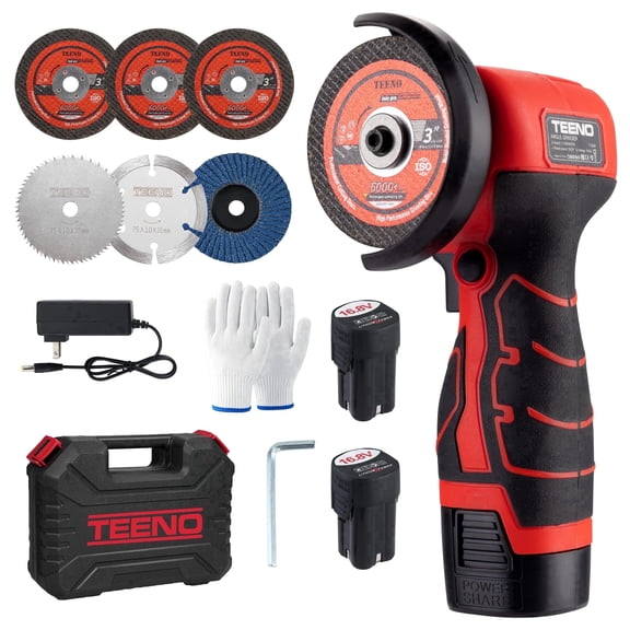 Cordless Angle Grinder Kit, 19,500 RPM Mini Electric Angle Grinding Tool with 2 pcs 16.8V 2000mAh Batteries and 6 Cutting Discs, 3-Inch Handheld Grinder for Metal/Wood Cutting and Grinding