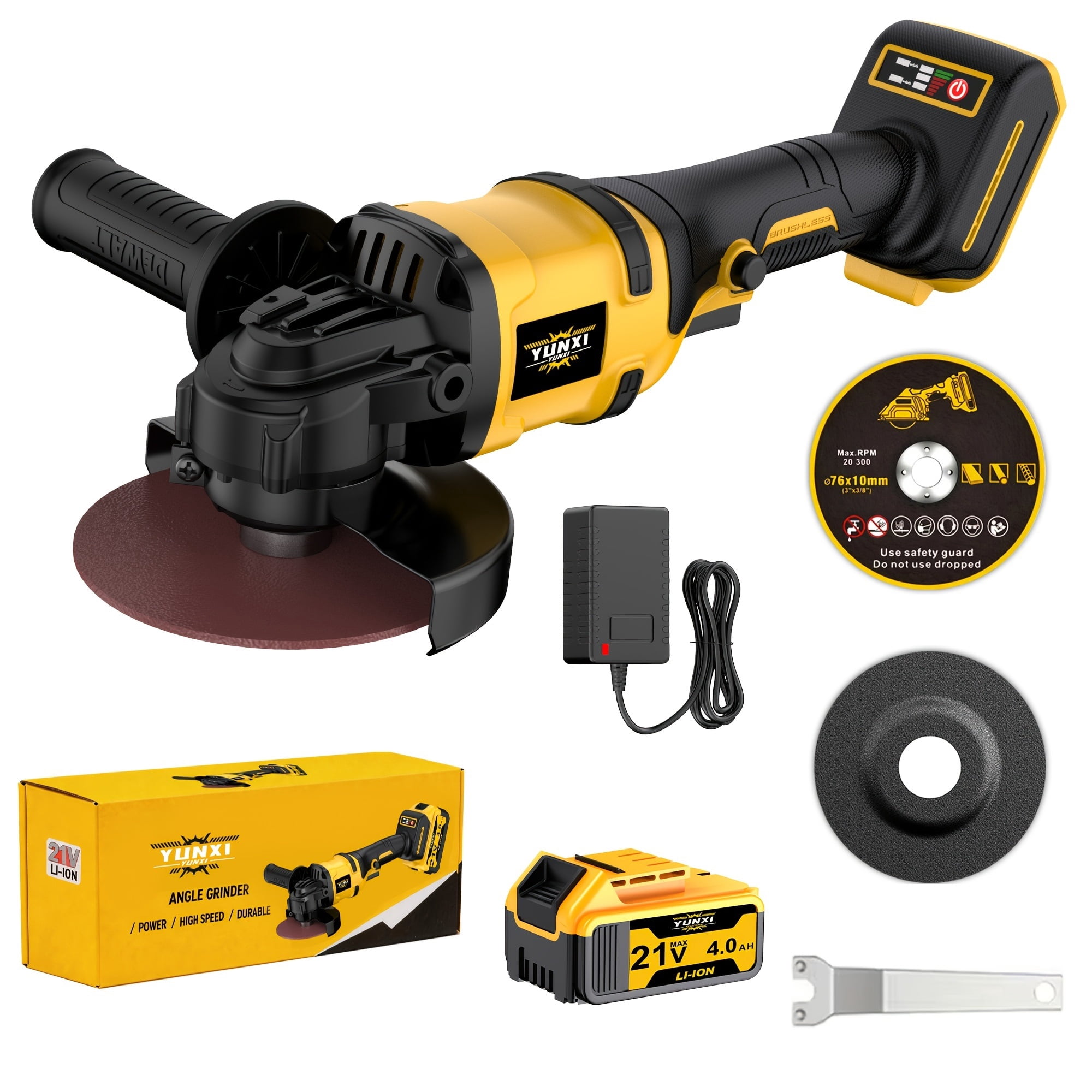 Cordless Angle Grinder Kit, 21V Rechargeable Lithium-Ion Power Tool for Cutting, Grinding, and Polishing with Accessories