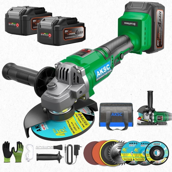 Cordless Angle Grinder Tool 4-1/2 inch, 20V Battery Grinder Kit, Brushless Power Angle Grinders with 2x4.0Ah Batteries, 3 Variable Speed Grinder with 35PCS Accessories for Metal Cutting, Grinding