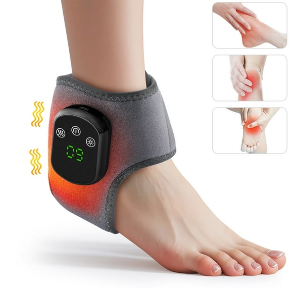 Cordless Ankle Heating Pad with Vibration, Electric Foot Massager Ankle Wrap Warmer USB Rechargeable Heated Ankle Brace Wrap, 3 Vibration Mode, 5 Heat Level, Auto Shut Off (Grey)