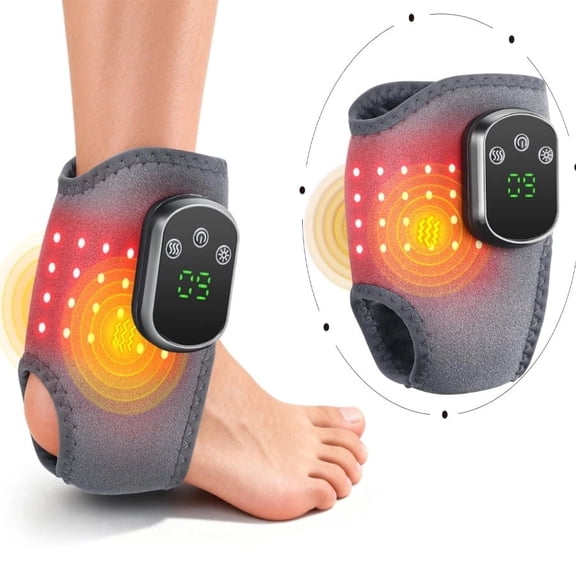 Cordless Ankle Heating Pad with Red Light and Vibration, Portable Ankle Massager, 5-Level Adjustable Warmth 104°F-140°F, Breathable Support Brace for Daily Comfort, Home Use, Sports, and Travel